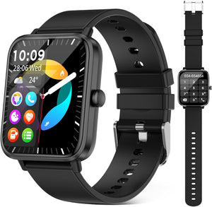 Smart Watch (Answer/Make Call): 1.85" Waterproof Fitness Trackers with 24-Hours Blood Pressure Heart Rate SpO2 Sleep Monitor Watches for Men Women, iPhone Android Compatible (Stone Black)
