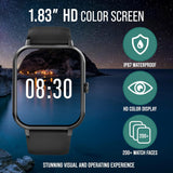 Smart Watch (Answer/Make Calls) 1.83" Fitness Tracker Heart Rate Blood Pressure Oxygen Sleep Monitor 200 Sport Modes Step Calories Trackers IP67 Waterproof Android iPhone Women Men (Black)