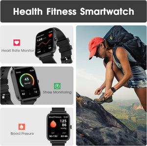 Smart Watch (Answer/Make Call): 1.85" Waterproof Fitness Trackers with 24-Hours Blood Pressure Heart Rate SpO2 Sleep Monitor Watches for Men Women, iPhone Android Compatible (Stone Black)